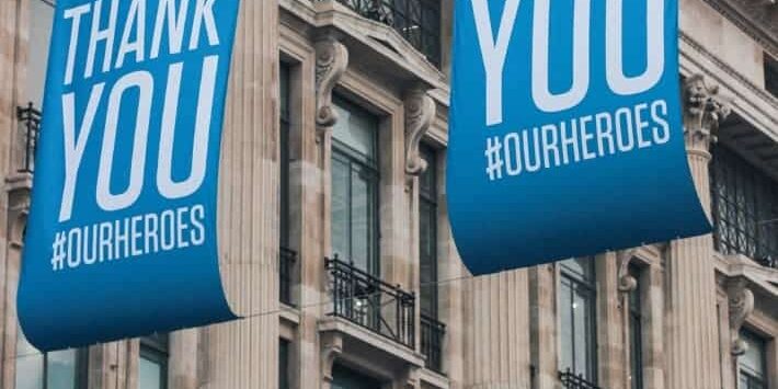 Thank You NHS Banner on Oxford Street